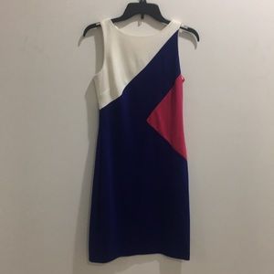 White, pink and blue dress